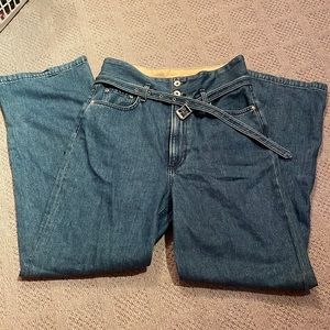 Rag and Bone high waisted wide leg paper bag jeans with 90s style belt size 27